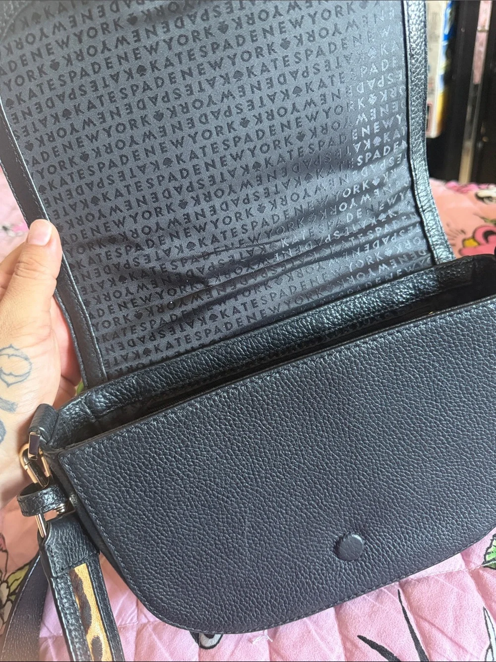 kate spade Black Crossbody with black and Leopard Strap